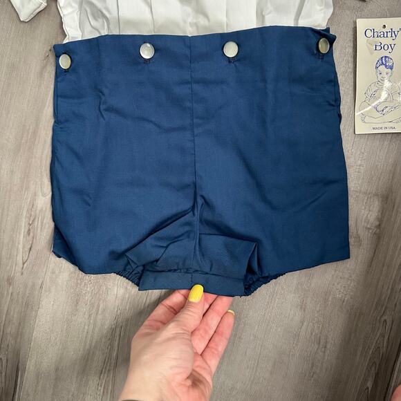 Charly's‎ Boy Kid's VIntage White + Blue Shirt + Shorts Outfit Sailor Dressy 18M - Picture 4 of 10